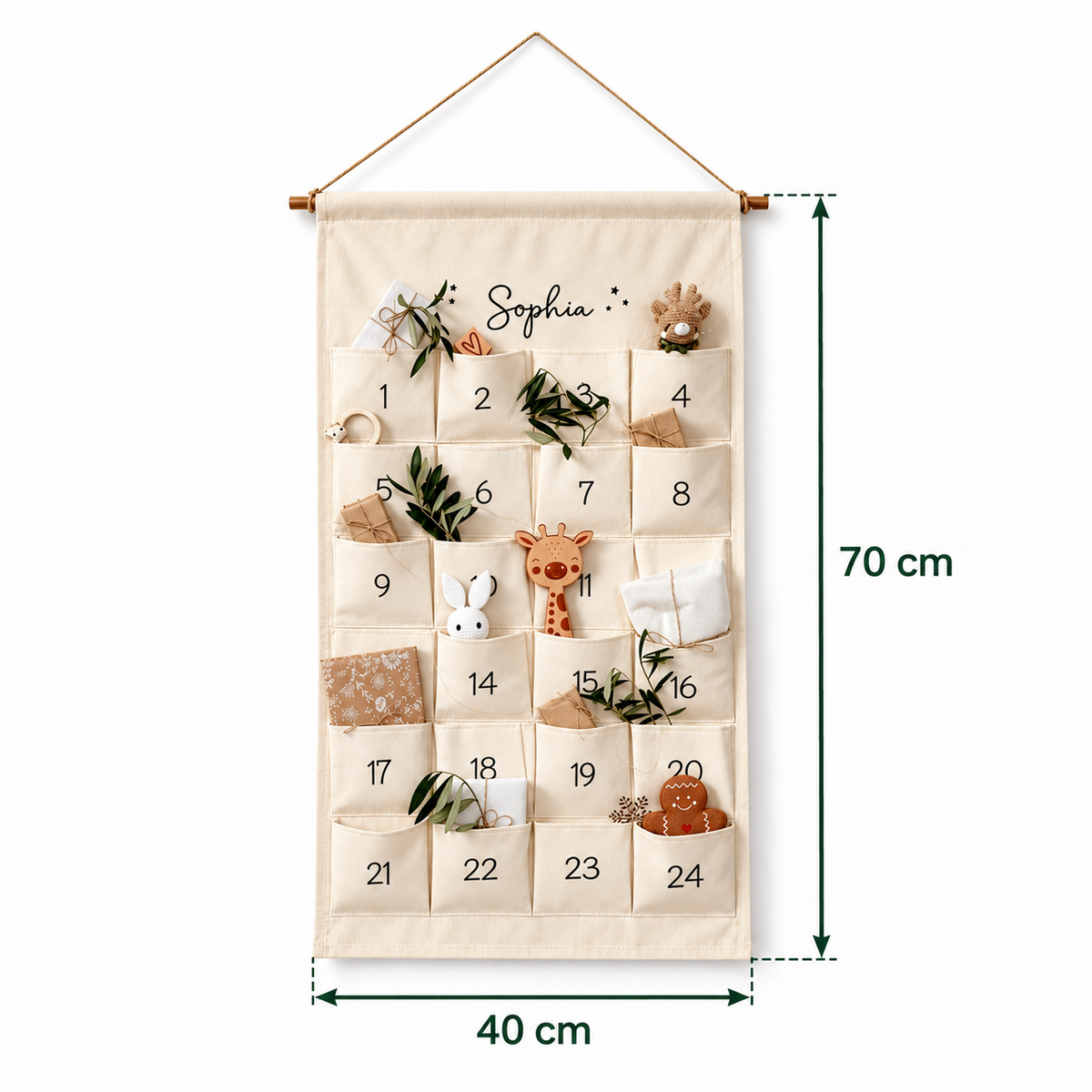 Personalised Fabric Wall Advent Calendar - Cursive Font
