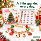 Festive charm bracelet close-up with the advent calendar in the background