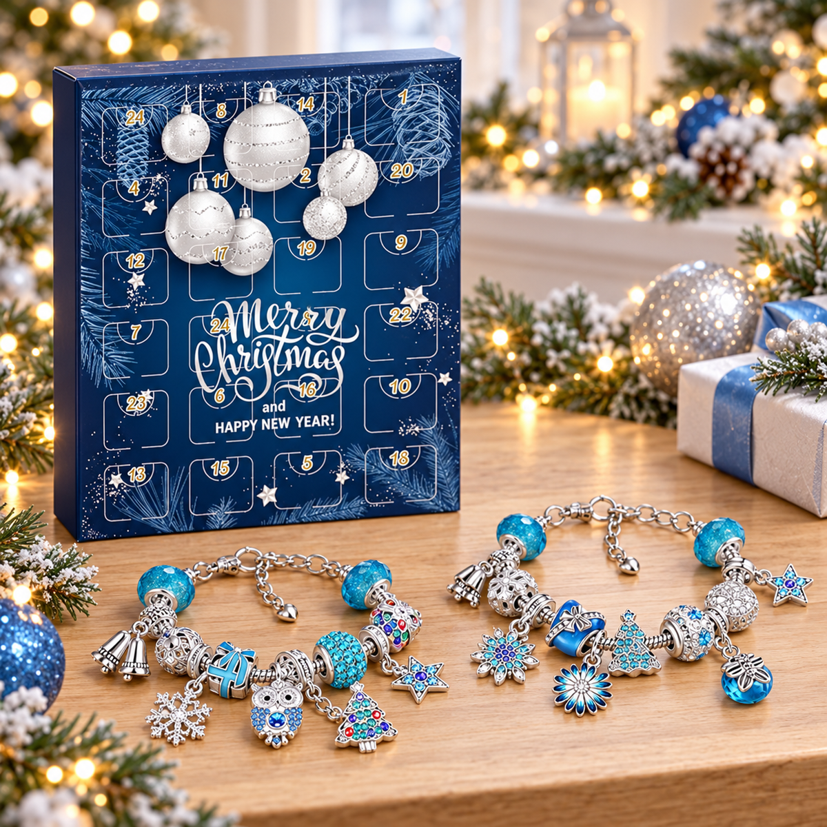 DIY charm jewellery advent calendar – ice blue Christmas scene