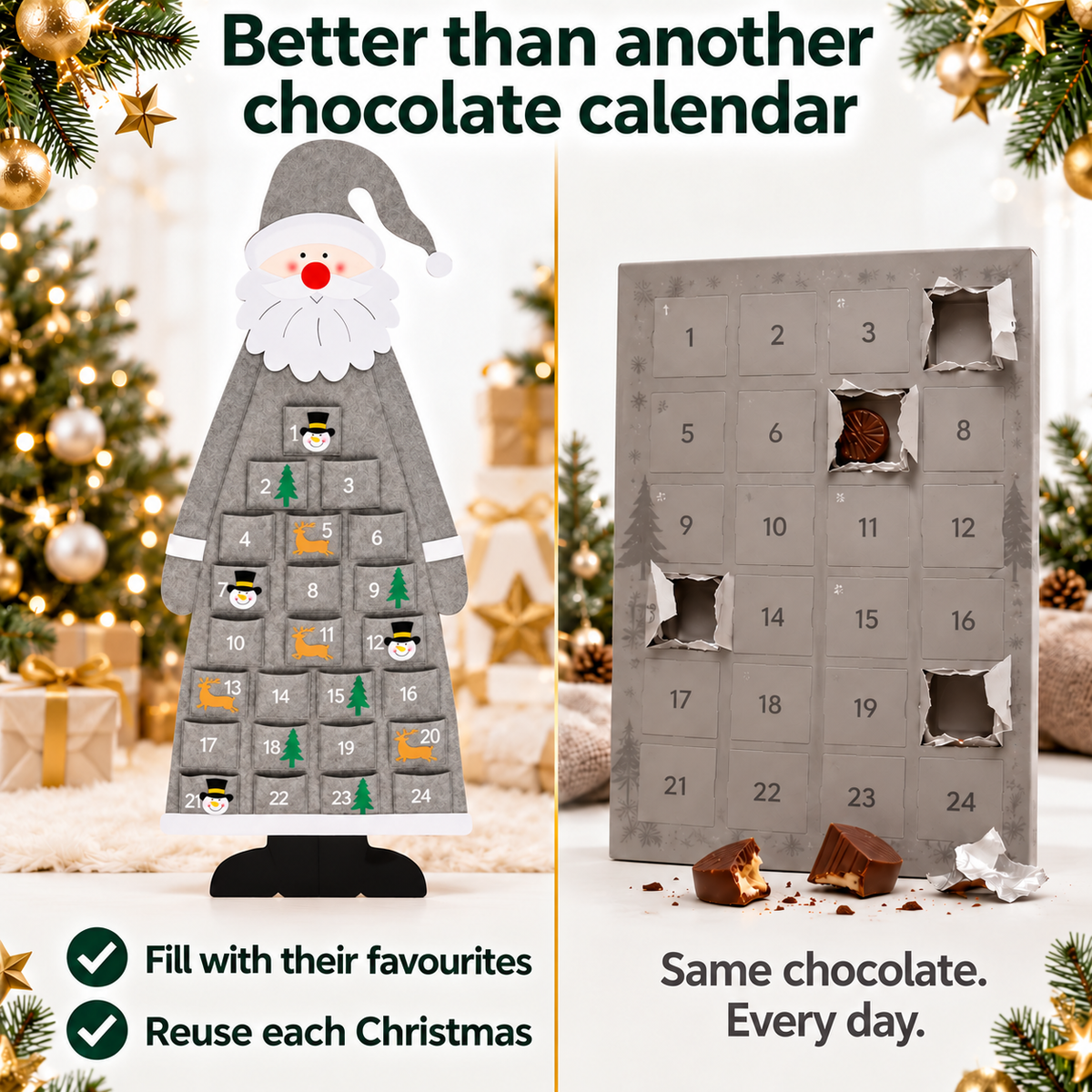Grey Santa felt advent calendar – comparison