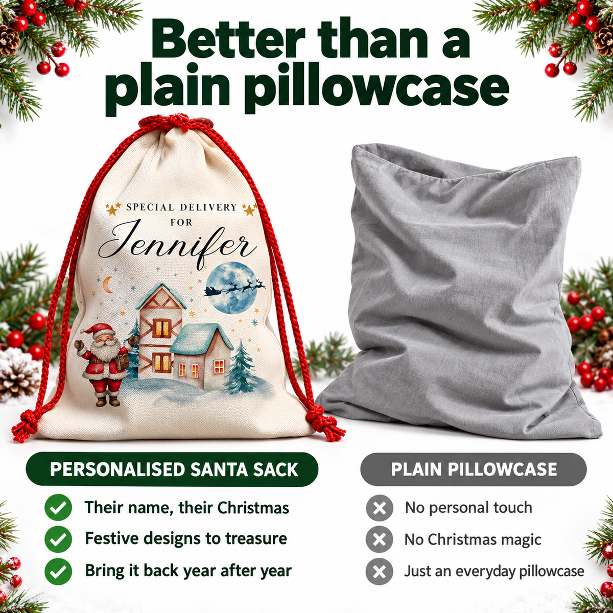 Personalised Christmas Santa Sack – Nutcracker & Animal Designs – comparison