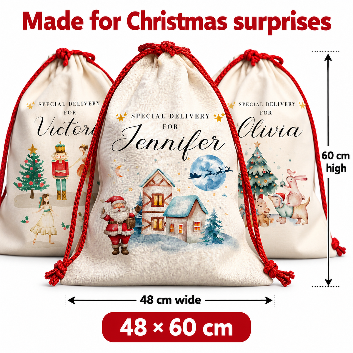Personalised Christmas Santa Sack – Nutcracker & Animal Designs – dimensions