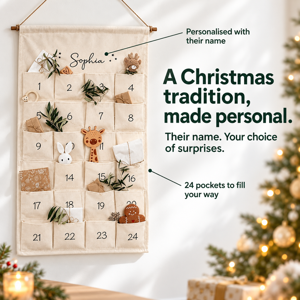 Personalised name and 24 fillable pockets feature callouts