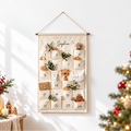 Personalised fabric calendar on a bright wall beside a Christmas tree
