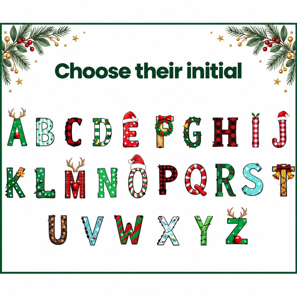 Choose their initial – Christmas alphabet designs for personalised Santa Sack