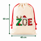 Personalised festive name Santa sack - 48 cm wide and 60 cm high