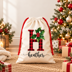 Personalised holly initial Santa sack - christmas scene