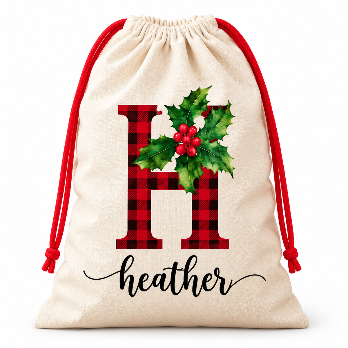 Personalised holly initial Santa sack - hero