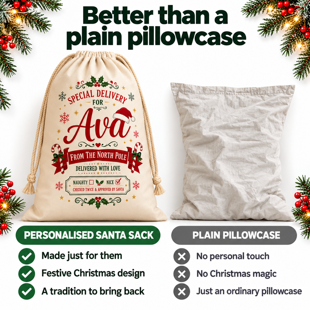 Personalised north pole Santa sack - comparison