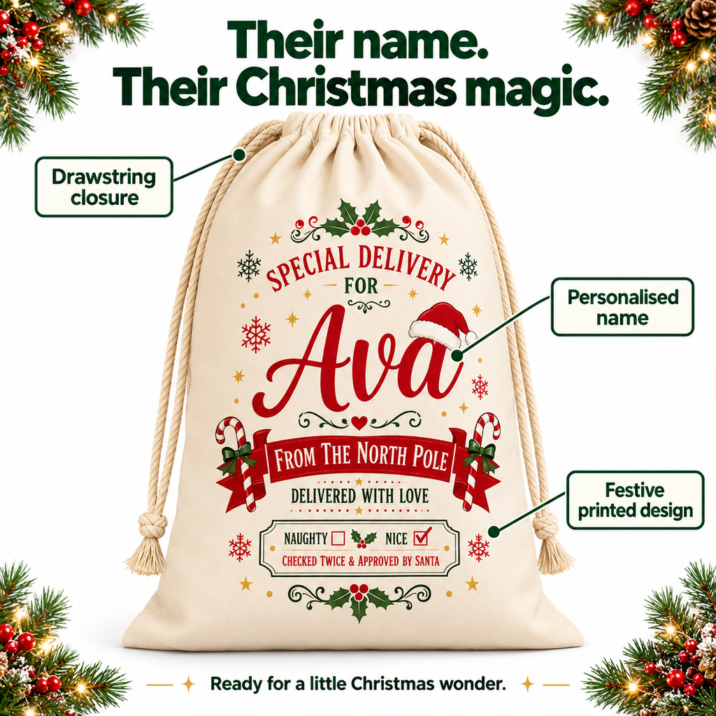 Personalised north pole Santa sack - features