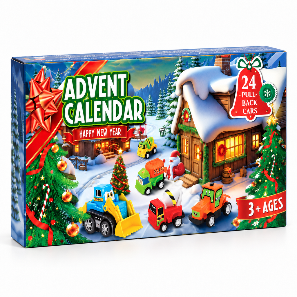 24-Day Toy Car Advent Calendar box at a slight angle on a white background