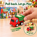 Pull back. Let go. Play! Toy car advent calendar pull-back demonstration.