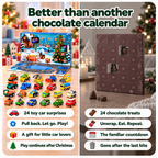 Toy car advent calendar compared with a muted chocolate advent calendar