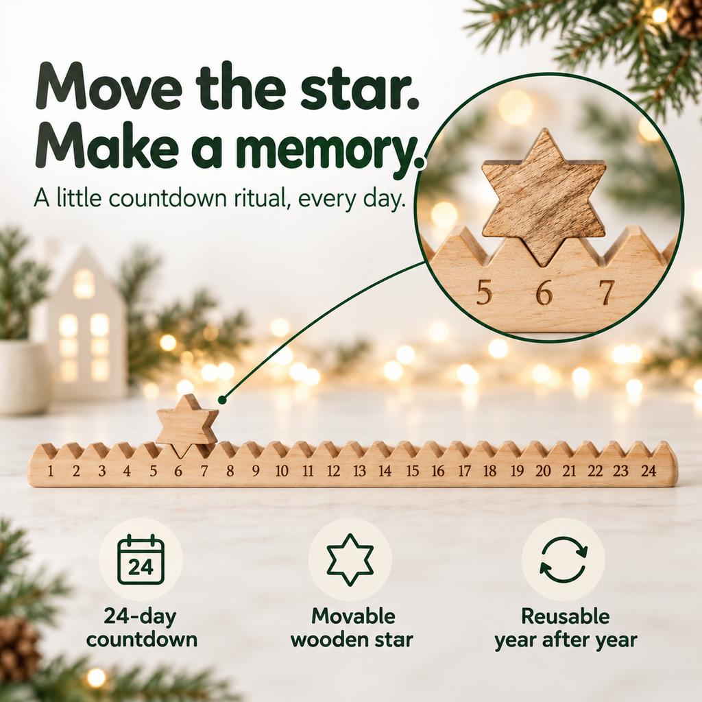 Wooden Star Calendar features and movable star
