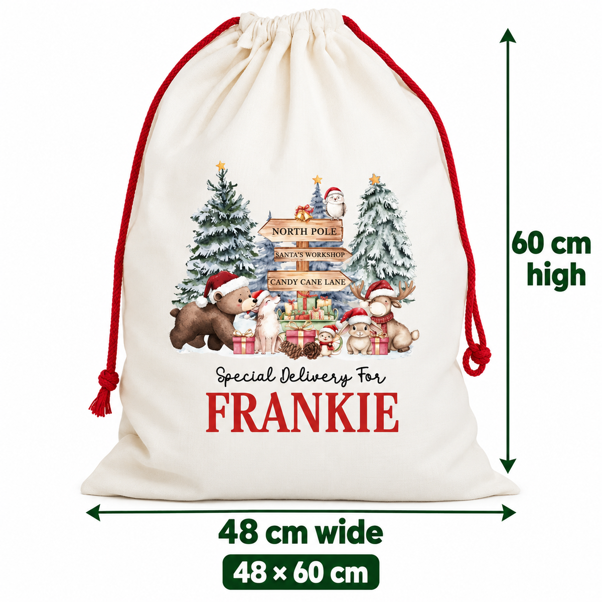 Personalised Woodland Deer Santa Sack – dimensions